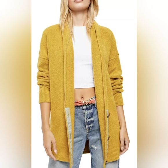 Free People Sweaters - NWT Free People High Atlas Heather chartreuse oversized draped v neckline drop